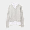 Pull torsades effet 2-en-1 chemise gris clair femme