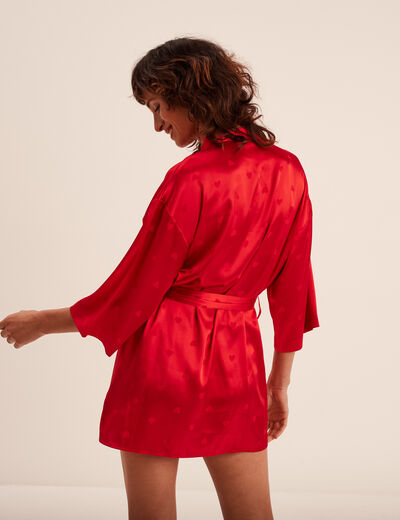 Déshabillé effet satin ceinturé rouge femme