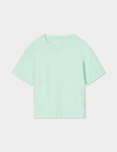 T-shirt col rond manches courtes coton vert clair fille