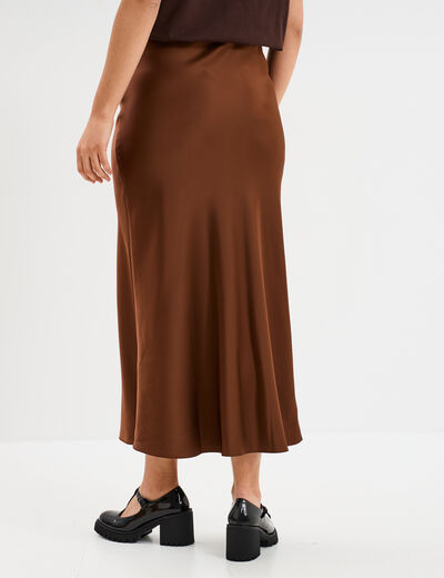 Jupe effet satin midi évasée beige femme
