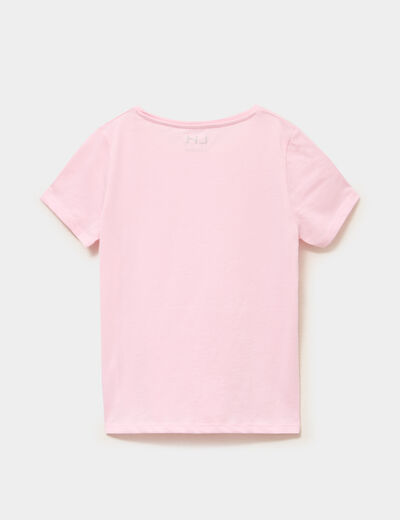 T-shirt manches courtes en coton rose clair fille