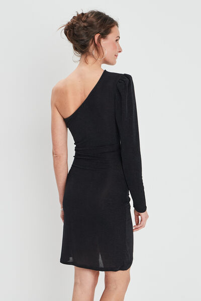 Robe courte ajustée asymétrique noir femme