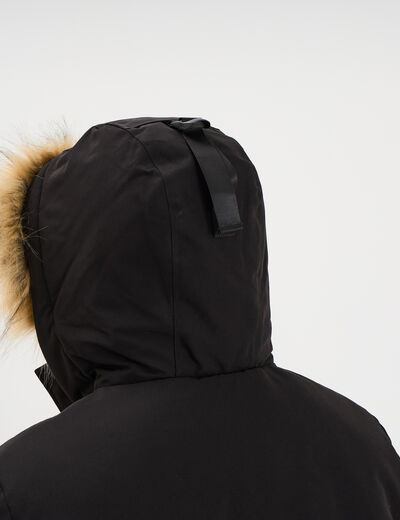 Parka &agrave; capuche fausse fourrure noir homme
