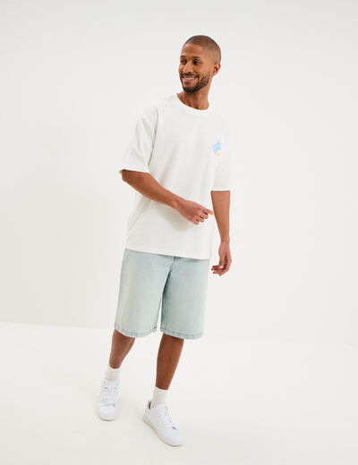 T-shirt textur&eacute; manches courtes coton blanc homme