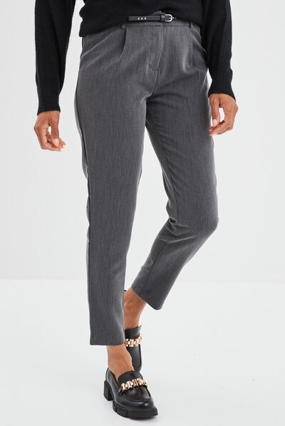 Pantalon carotte ceinturé 7/8ème gris foncé femme