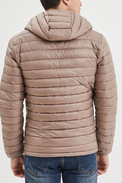 Doudoune légère droite à capuche taupe homme