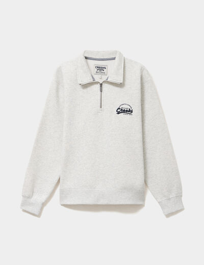 Sweat col camionneur zipp&eacute; gris clair femme