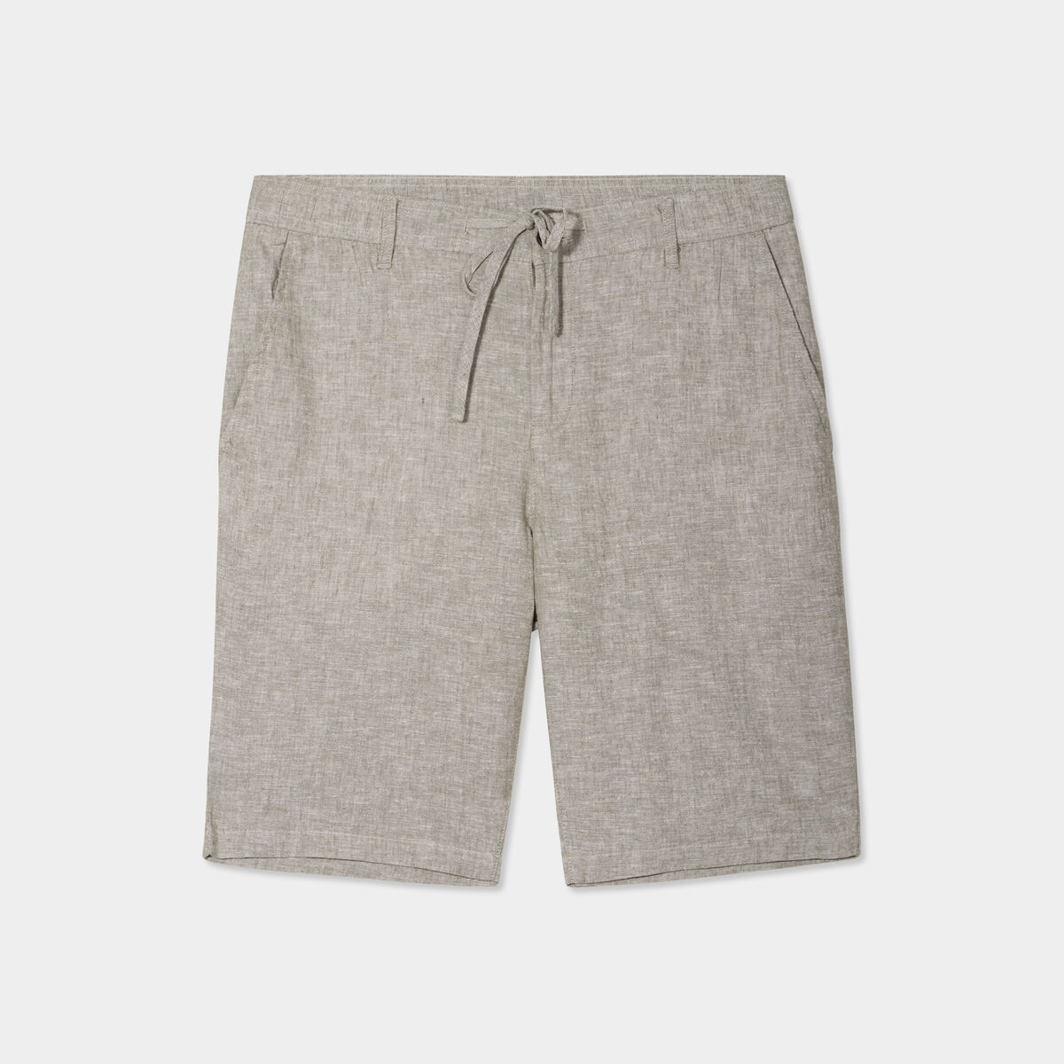 Bermuda chino &agrave; coulisse lin m&eacute;lang&eacute; vert kaki homme