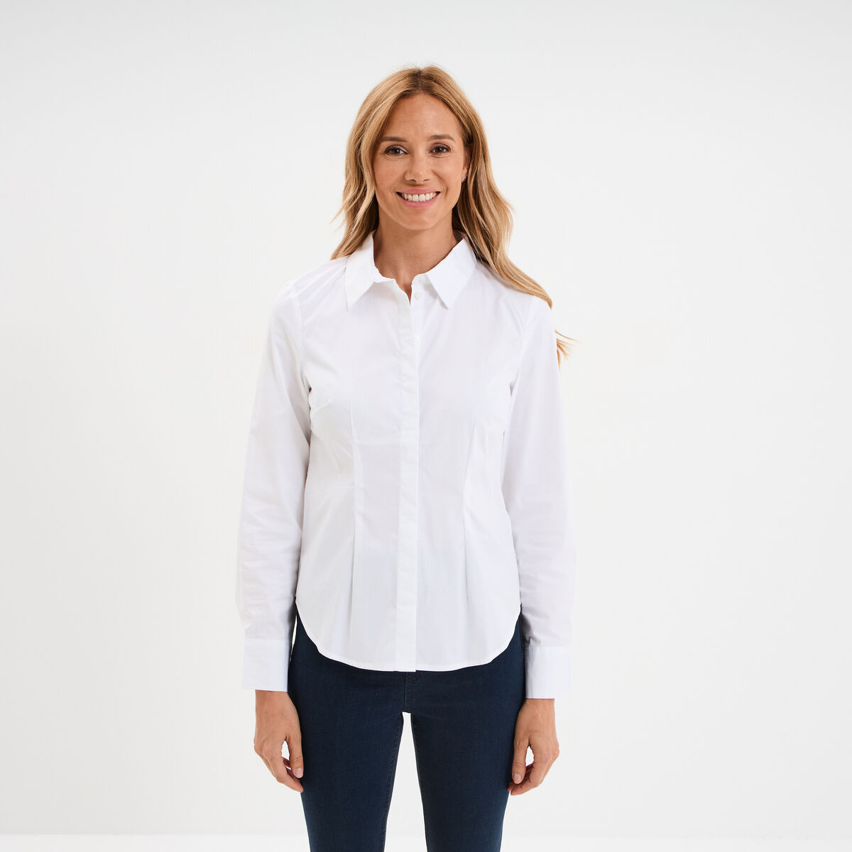 Chemise cintrée manches longues blanc femme