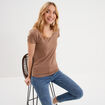 T-shirt coton col rond manches courtes marron clair femme
