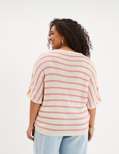 Pull manches 3/4 col en V blanc femme grande taille