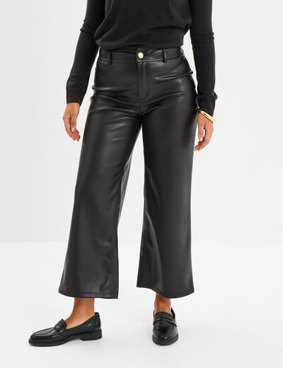 Pantalon simili cuir 7/8ème large noir femme