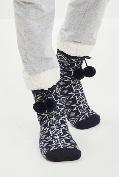 Chaussettes d'intérieur avec pompons bleu marine homme