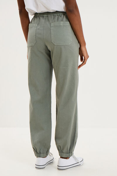 Pantalon cargo droit cropped lyocell vert pastel femme