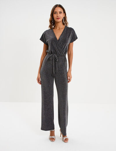 Combinaison pantalon paillettes gris argent femme