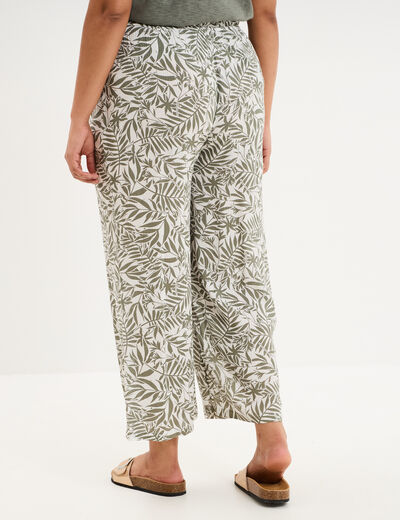 Pantalon large fluide taille haute ecru femme grande taille