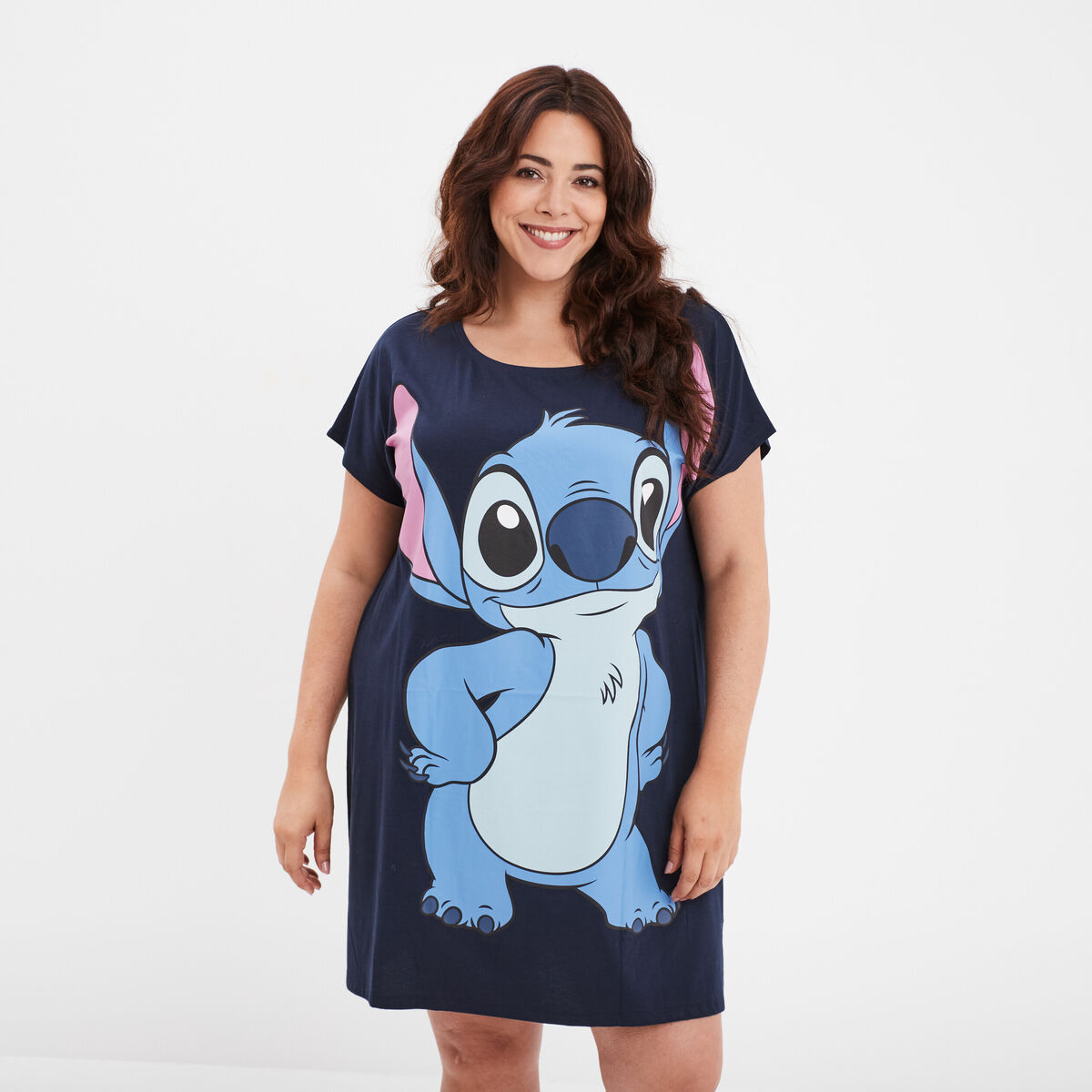 Chemise de nuit manches courtes Stitch bleu marine femme grande taille