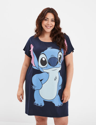 Chemise de nuit manches courtes Stitch bleu marine femme grande taille