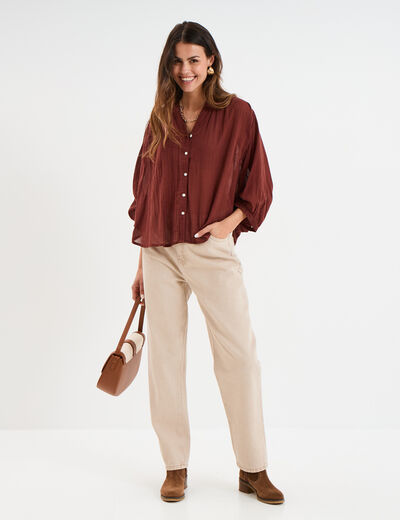 Blouse oversize manches chauves-souris marron femme