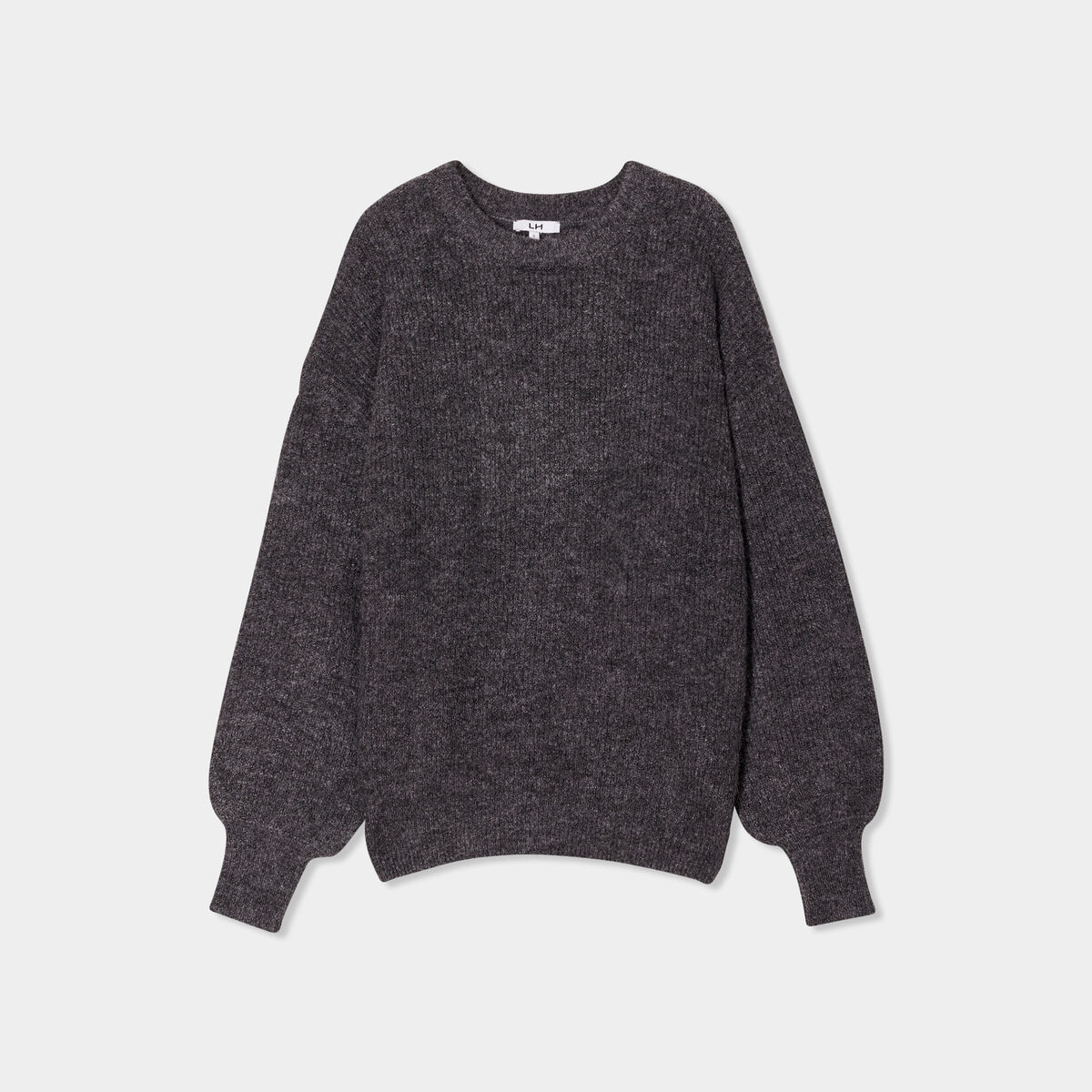 Pull col rond manches ballons gris foncé femme