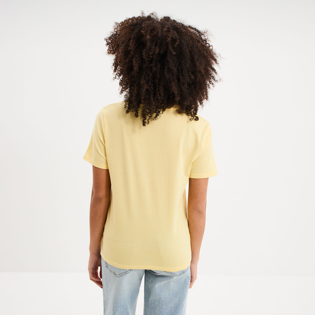T-shirt col rond manches courtes coton jaune pastel femme