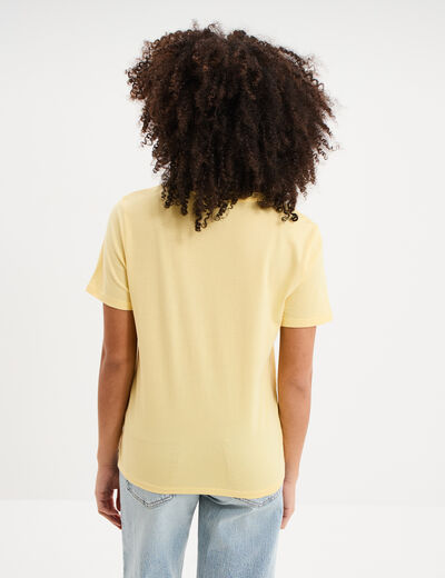 T-shirt col rond manches courtes coton jaune pastel femme