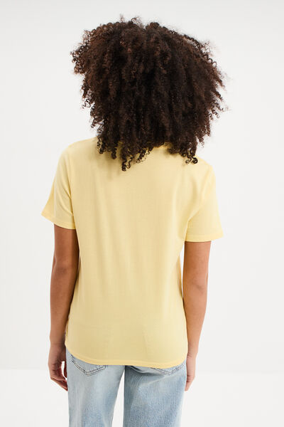 T-shirt col rond manches courtes coton jaune pastel femme