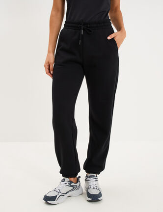 Pantalon jogging droit molleton noir femme
