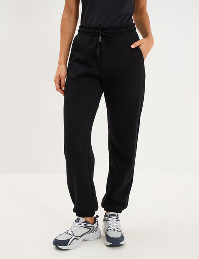 Pantalon jogging droit molleton noir femme
