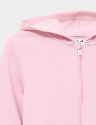 Sweat zipp&eacute; &agrave; capuche droit rose clair fille