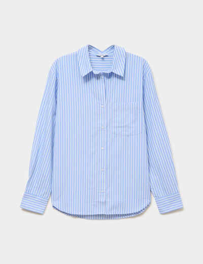 Chemise oversize 1 poche coton bleu femme