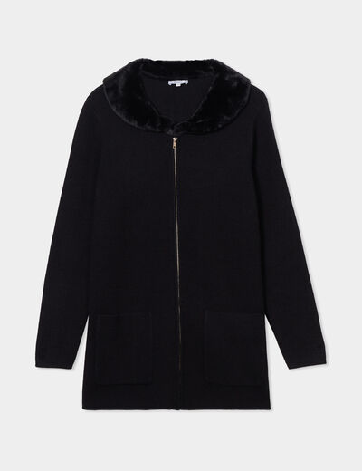 Gilet zippé avec col fausse fourrure noir femme grande taille