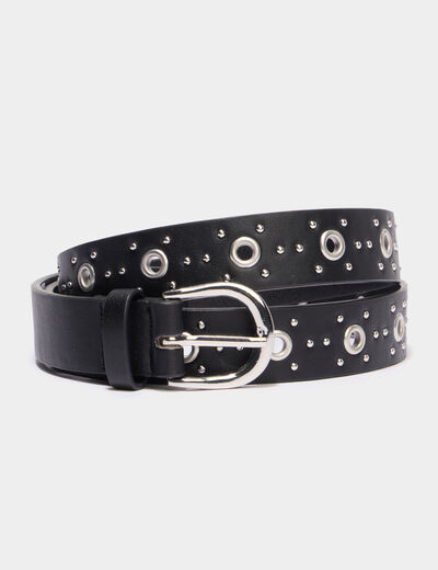 Ceinture oeillets et clous noir femme