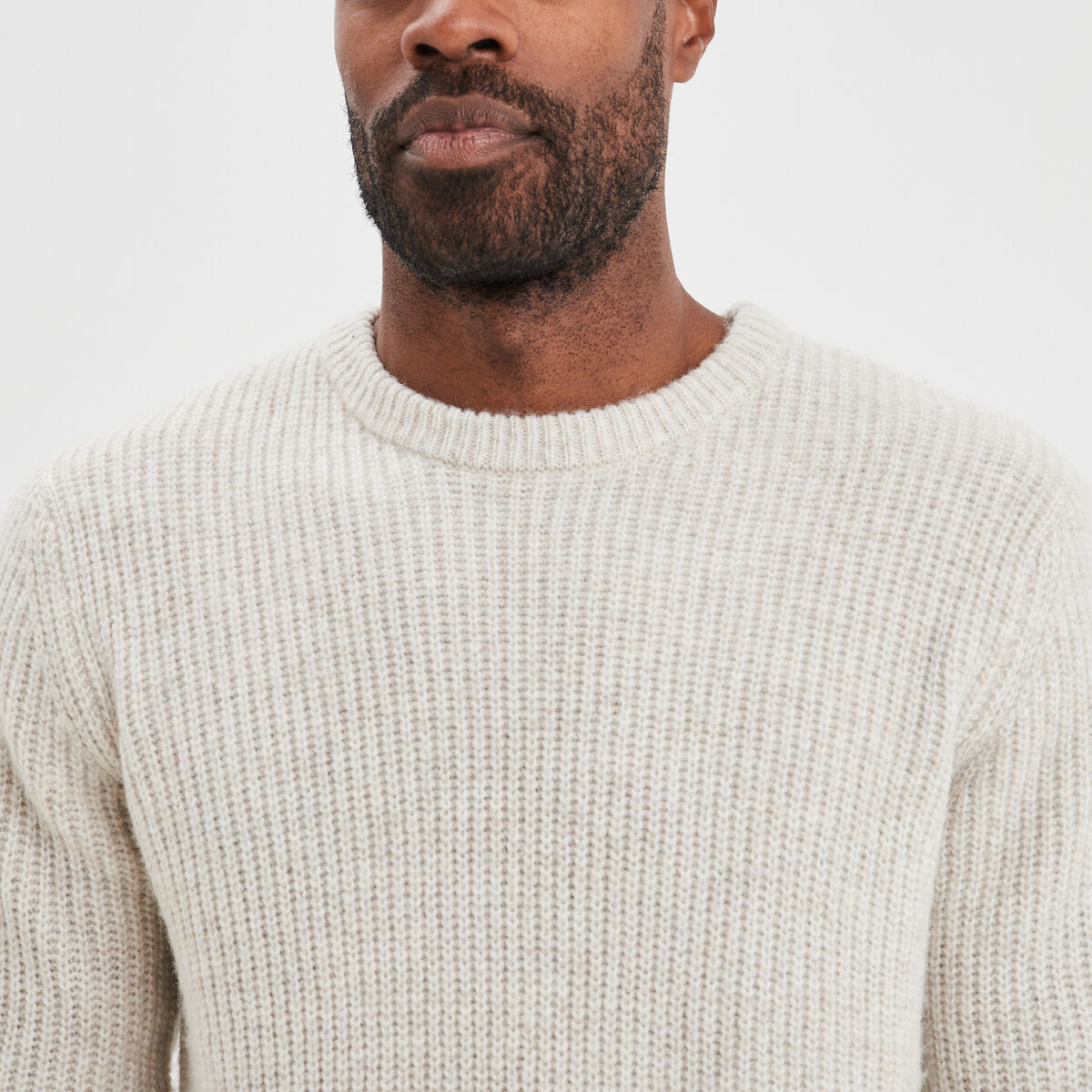 Pull col rond &agrave; manches longues beige homme