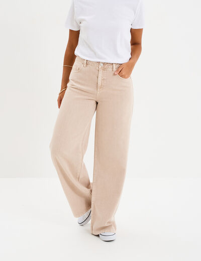 Jeans large taille haute coton sable femme