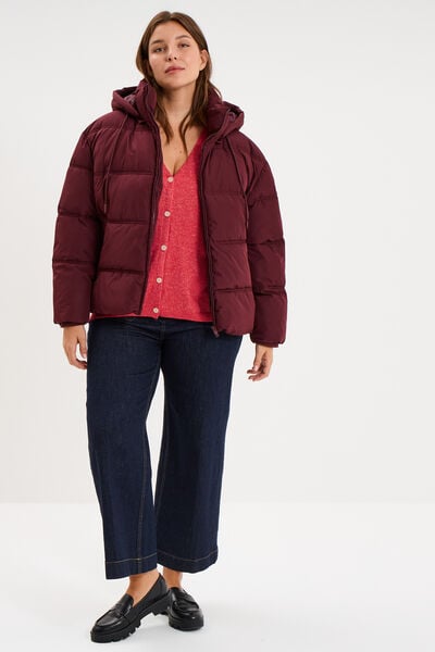 Doudoune &agrave; capuche oversize zipp&eacute;e violet fonc&eacute; femme grande taille