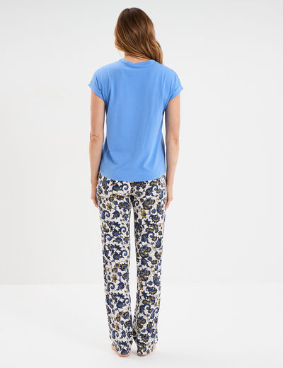Ensemble pyjama col rond 2 pièces fluide blanc femme