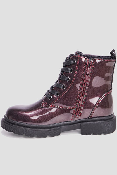 Bottines crantées zippées à paillettes bordeaux fille