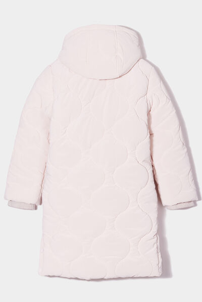 Doudoune longue à capuche rose clair fille