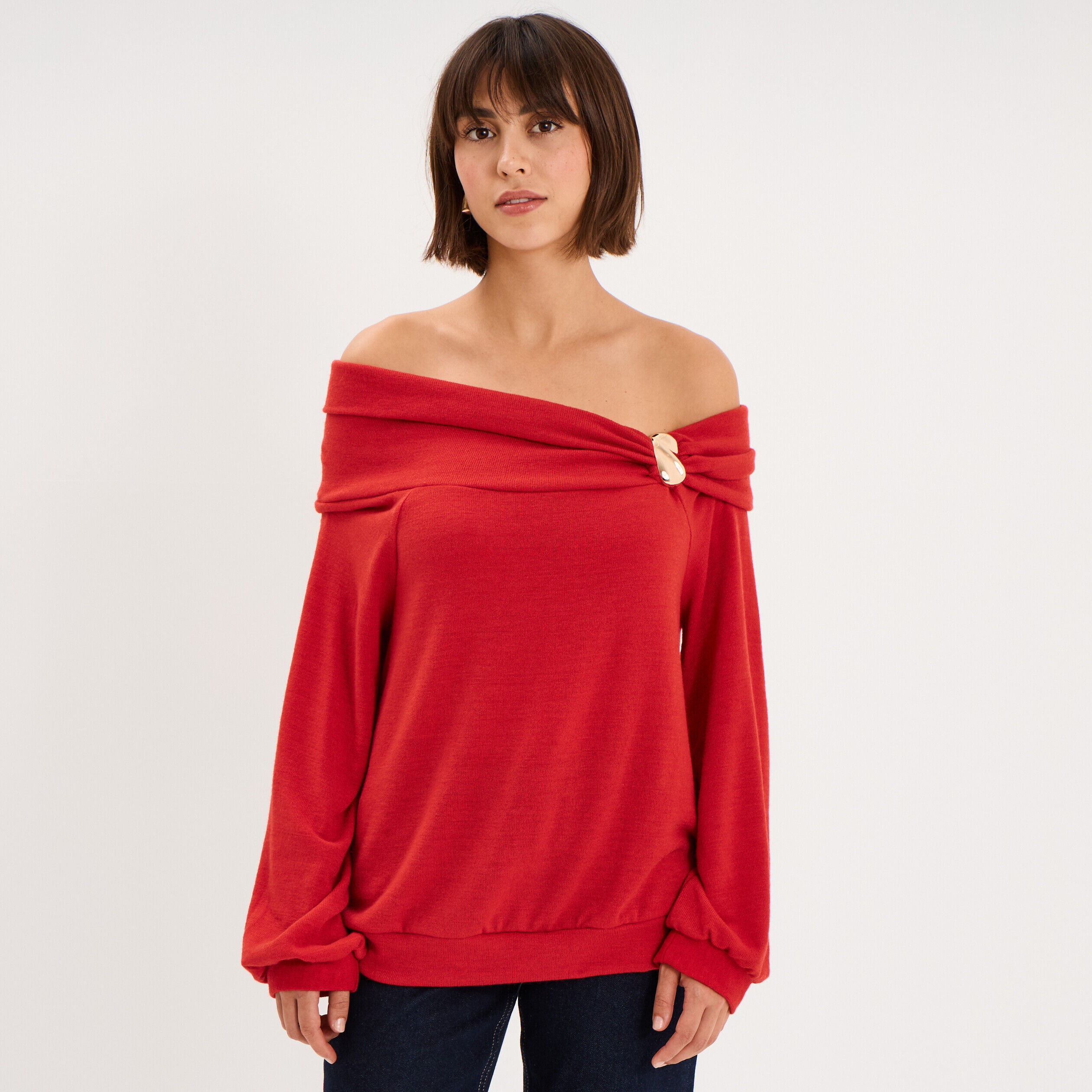 Pull encolure bateau manches longues rouge femme MOSQUITOS
