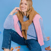 Pull col rond manches longues bleu ciel femme