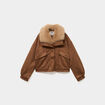 Veste effet su&eacute;dine col fausse fourrure marron femme