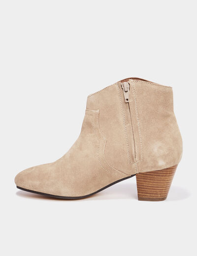 Boots bout pointu à talons en cuir taupe femme