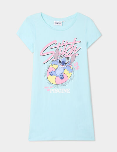 Chemise de nuit manches courtes coton bleu fille