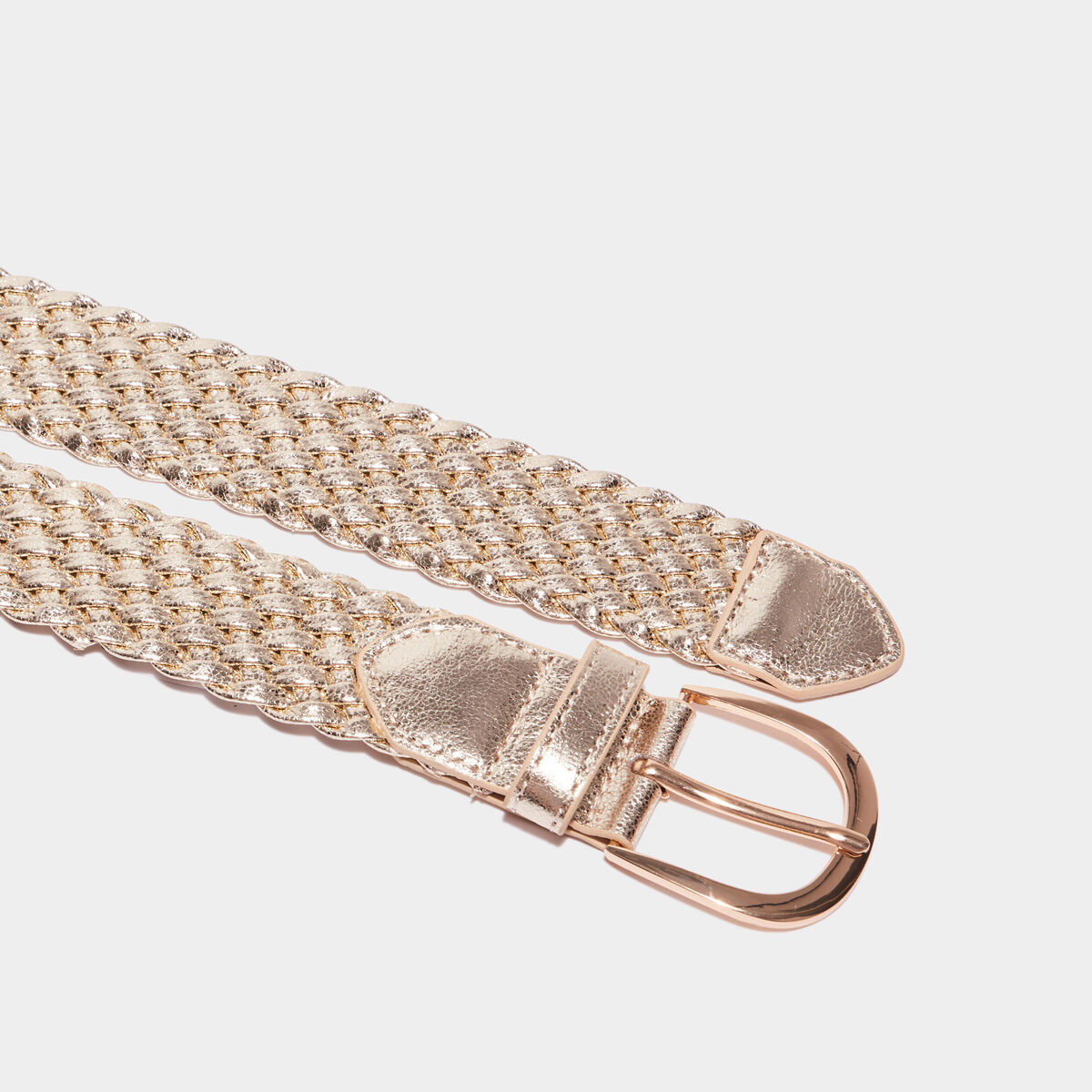 Ceinture tress&eacute;e m&eacute;tallis&eacute;e couleur or femme
