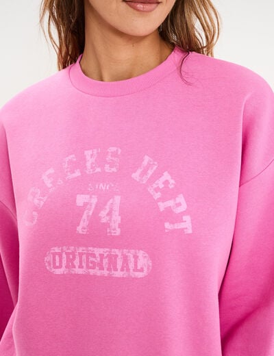 Sweat col rond manches longues rose fushia femme