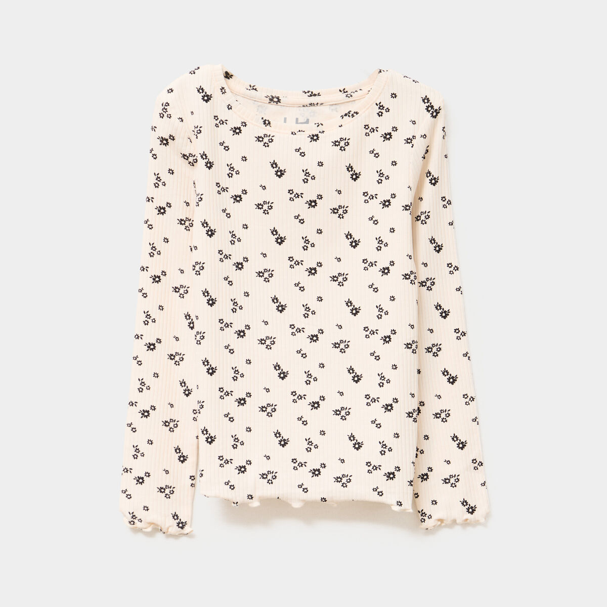 T-shirt côtelé manches longues coton beige fille