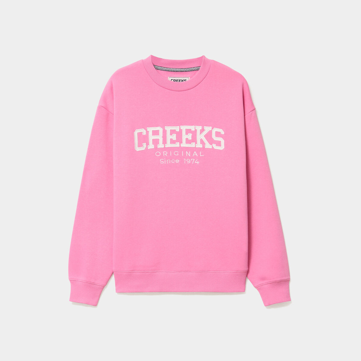 Sweat molleton col rond manches longues rose vif femme