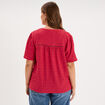 T-shirt broderie anglaise col tunisien rose cerise femme grande taille