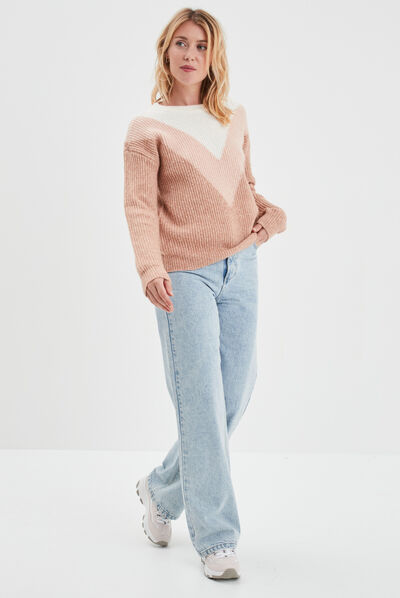 Pull manches longues rose clair femme
